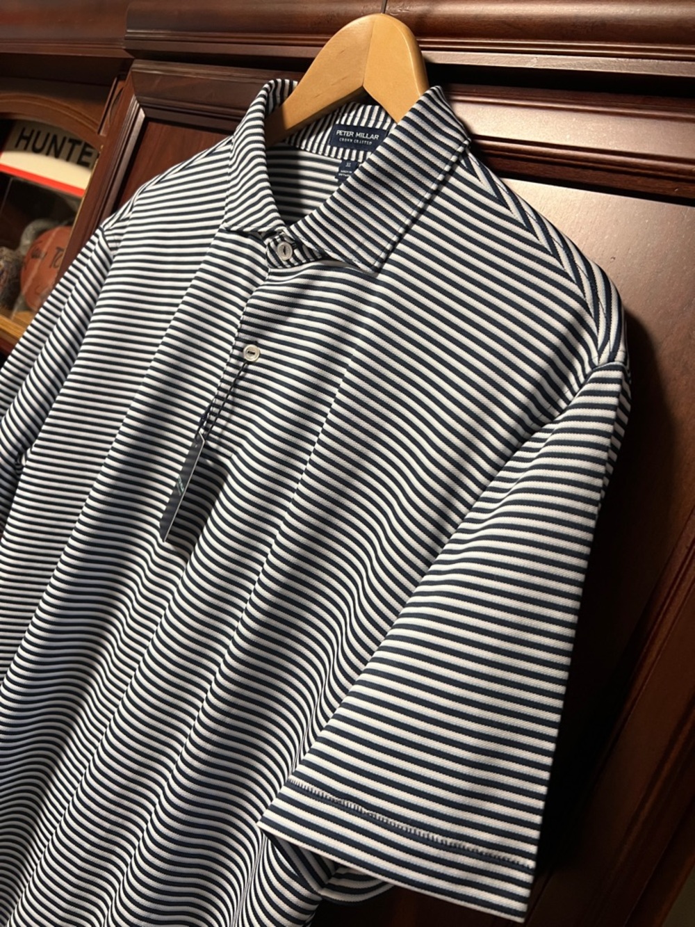 Brand New Peter Millar Crown Crafted Stretch Classic Navy & White Striped Polo! - Picture 5 of 12